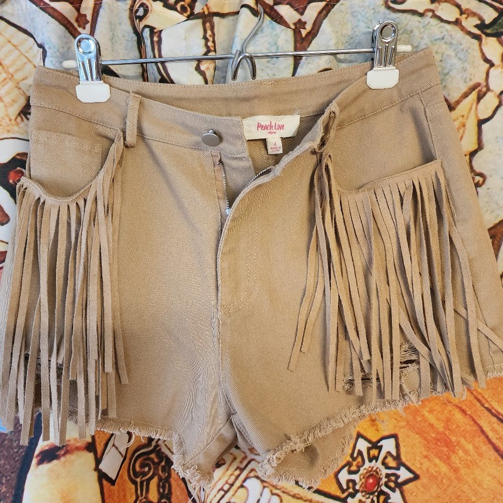 Peach Love Fringed shorts size Large